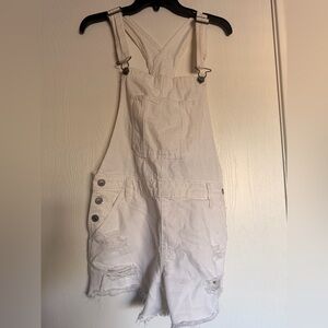 Abercrombie & Fitch White Distressed Shortalls